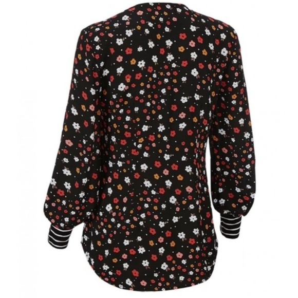 CAbi 3957 Cheerful Button Front Blouse Floral Mixed Stripe - Size L EUC - Picture 3 of 16